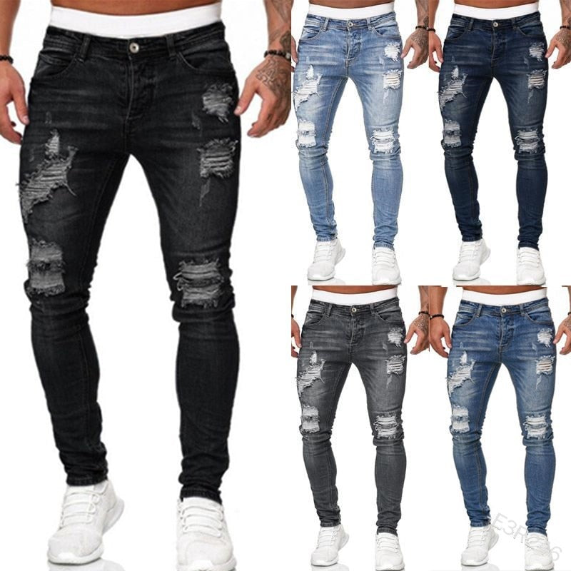 Men's Fashion Street Style Ripped Skinny Jeans