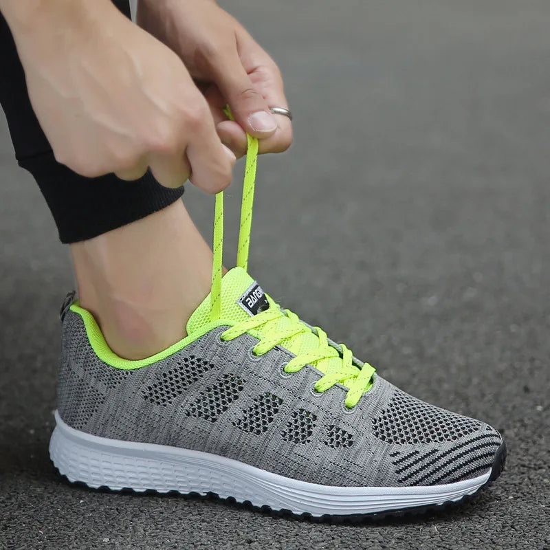 Women's Fashion Breathable Mesh Walking Shoes - Solid Pattern, Lace-up Closure, Flat Heel, Perfect for all seasons