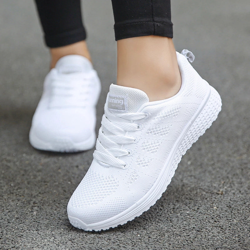 Women's Fashion Breathable Mesh Walking Shoes - Solid Pattern, Lace-up Closure, Flat Heel, Perfect for all seasons