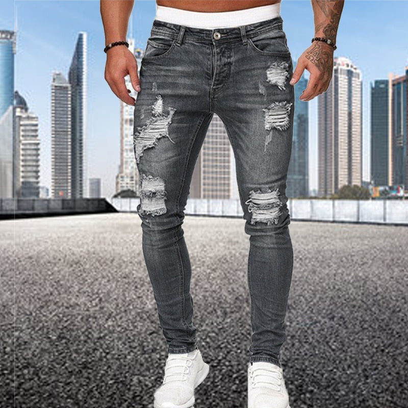 Men's Fashion Street Style Ripped Skinny Jeans