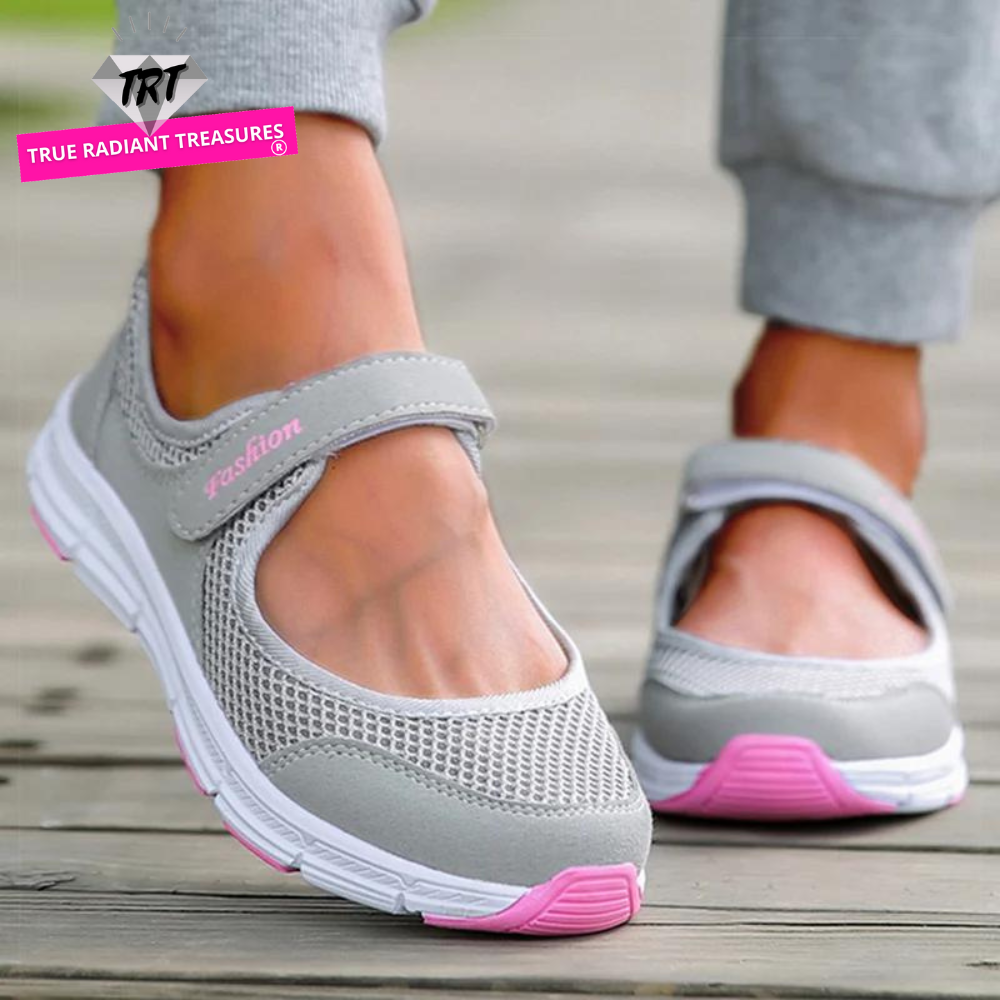 Women's Casual Lightweight Summer Sneakers - Breathable Mesh, Hook & Loop Closure, Flat Heel, Perfect for Summer