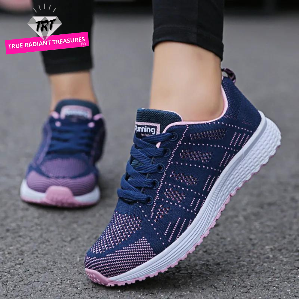 Women's Fashion Breathable Mesh Walking Shoes - Solid Pattern, Lace-up Closure, Flat Heel, Perfect for all seasons