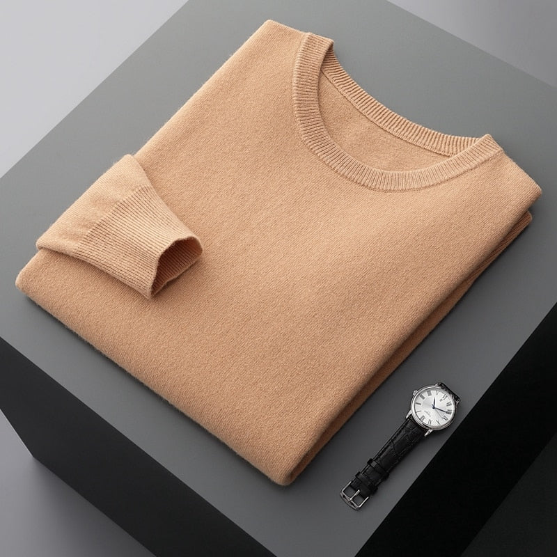 Men's Warm Casual Knitted Pullover Sweater - Premium standard wool, thick winter sweater with classic design, full sleeves, and versatile solid pattern. Ideal for men. Check sizing info. Stay cozy and stylish!