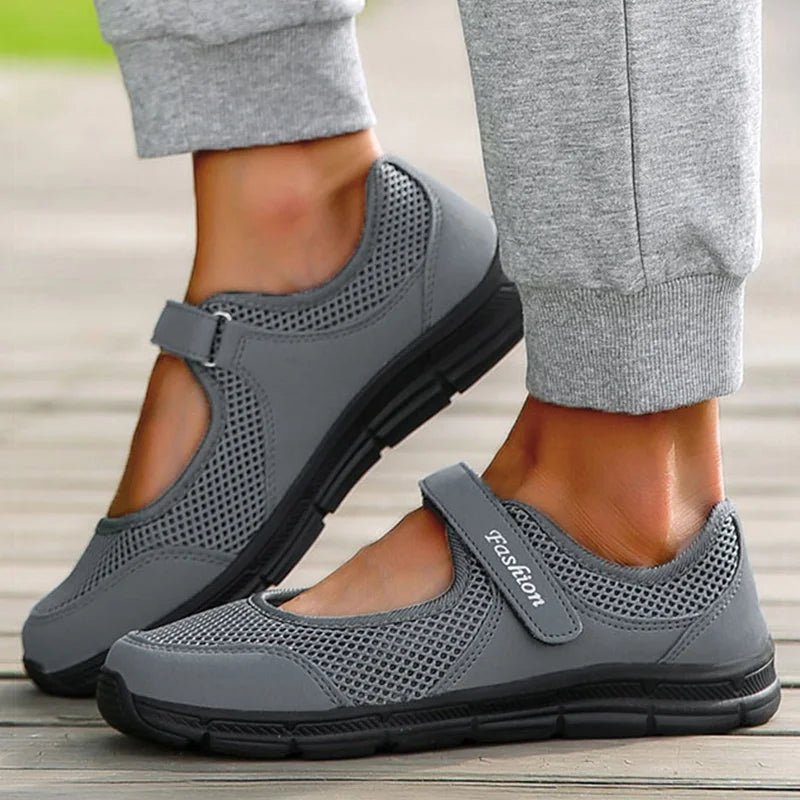 Women's Casual Lightweight Summer Sneakers - Breathable Mesh, Hook & Loop Closure, Flat Heel, Perfect for Summer