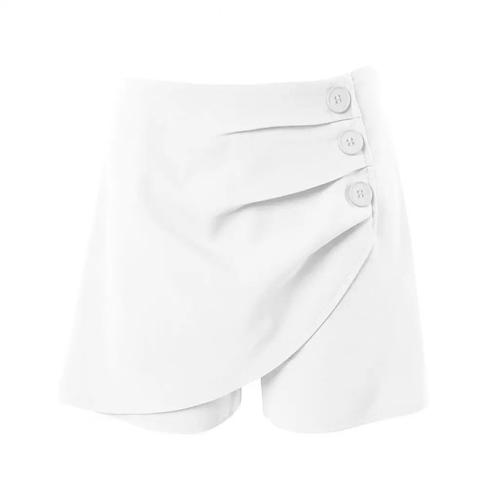 High Waist Asymmetrical Summer Shorts with button and pocket decorations, made from nylon cotton and polyester, perfect for casual wear.