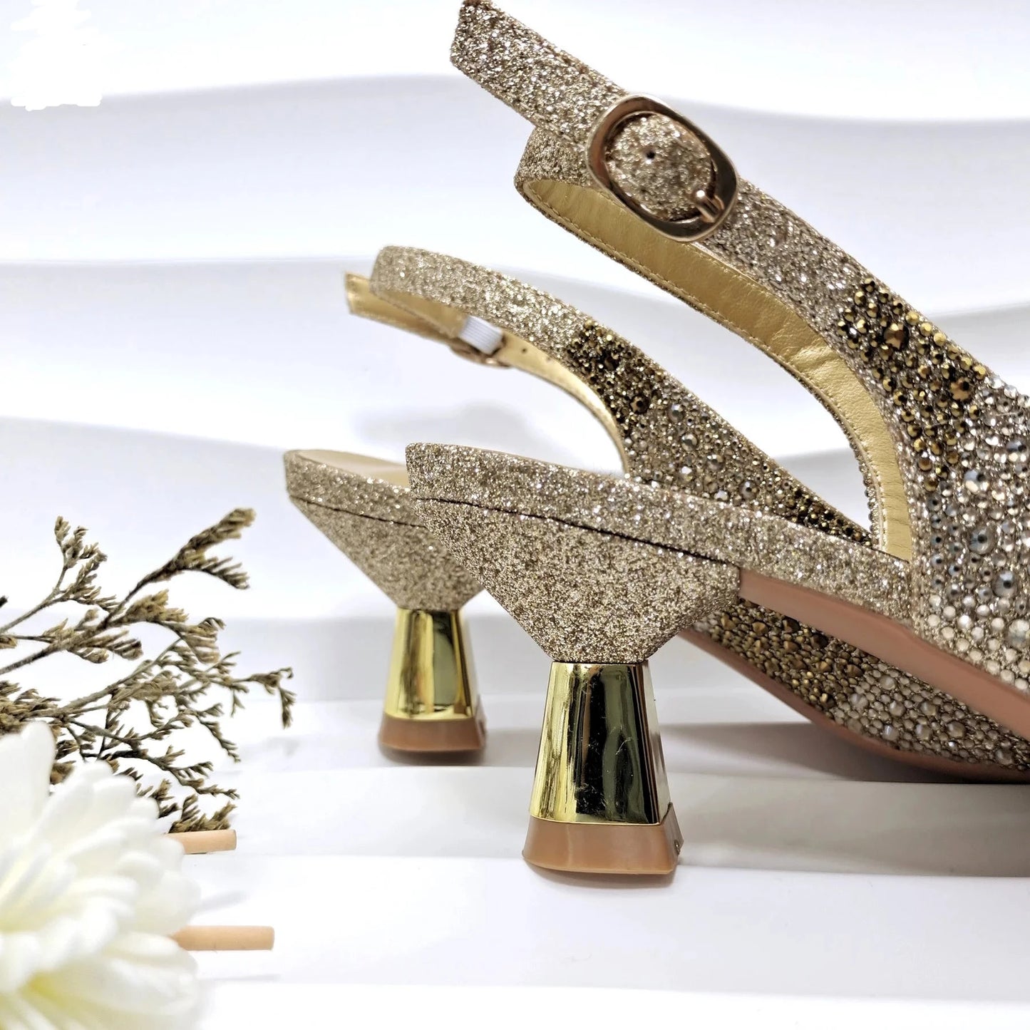 Glamorous Gold Rhinestone Heels & Bag Set