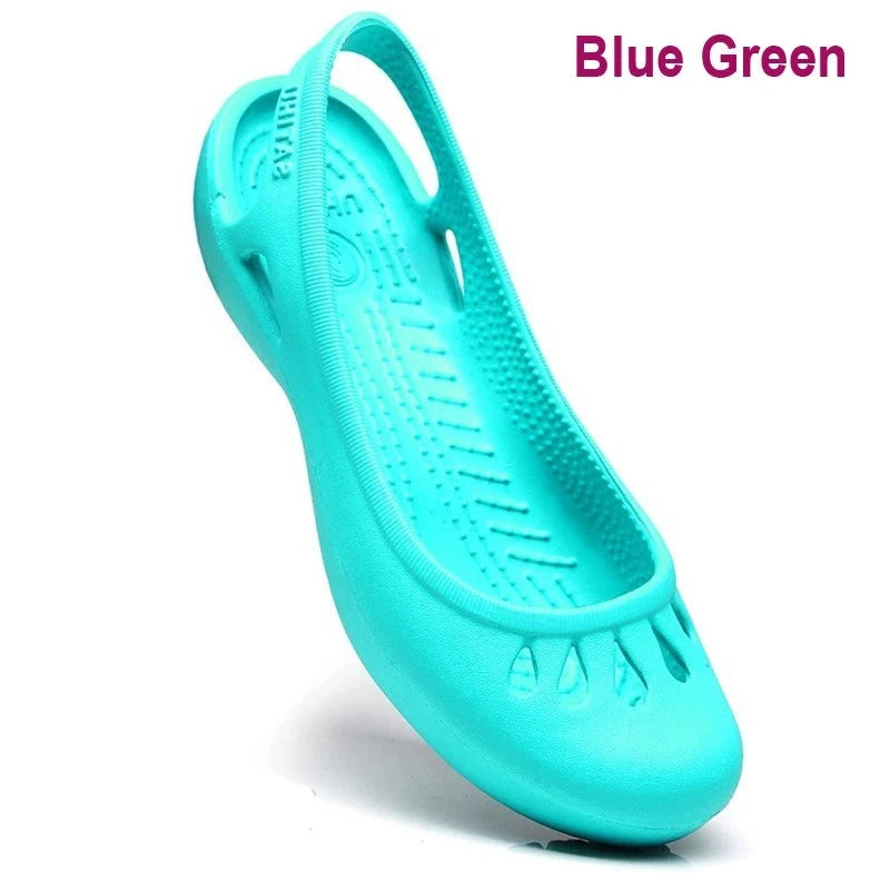 Women's Lightweight Anti-Slip Clog Sandals - Flat Heel, Lace-Up, EVA Material, Casual Jelly Shoes, Various Colors and Sizes