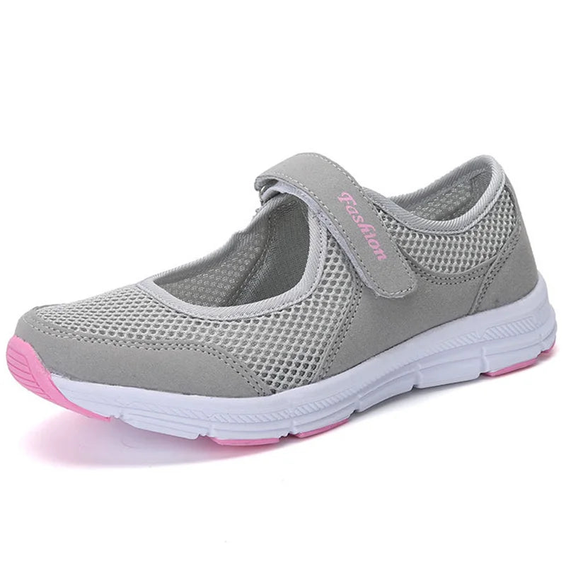 Women's Casual Lightweight Summer Sneakers - Breathable Mesh, Hook & Loop Closure, Flat Heel, Perfect for Summer
