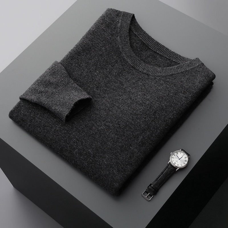 Men's Warm Casual Knitted Pullover Sweater - Premium standard wool, thick winter sweater with classic design, full sleeves, and versatile solid pattern. Ideal for men. Check sizing info. Stay cozy and stylish!