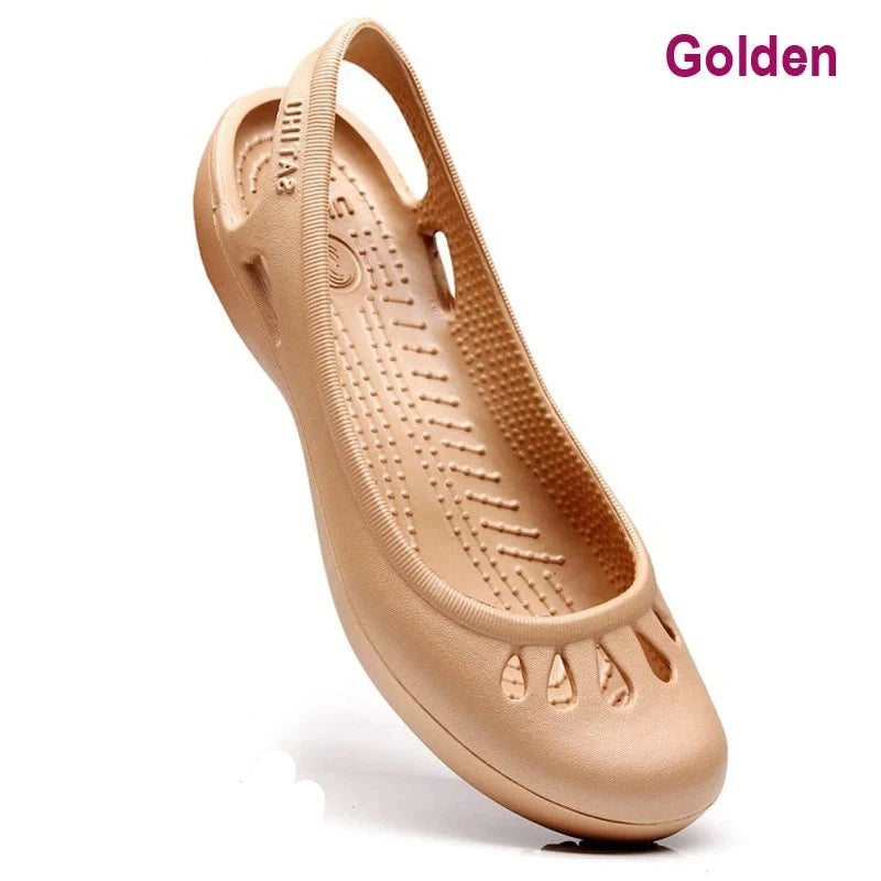 Women's Lightweight Anti-Slip Clog Sandals - Flat Heel, Lace-Up, EVA Material, Casual Jelly Shoes, Various Colors and Sizes