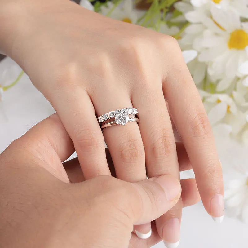 Gemstone Stackable Ring - Round brilliant-cut Moissanite stone set in 925 sterling silver. Perfect for engagements or everyday wear.