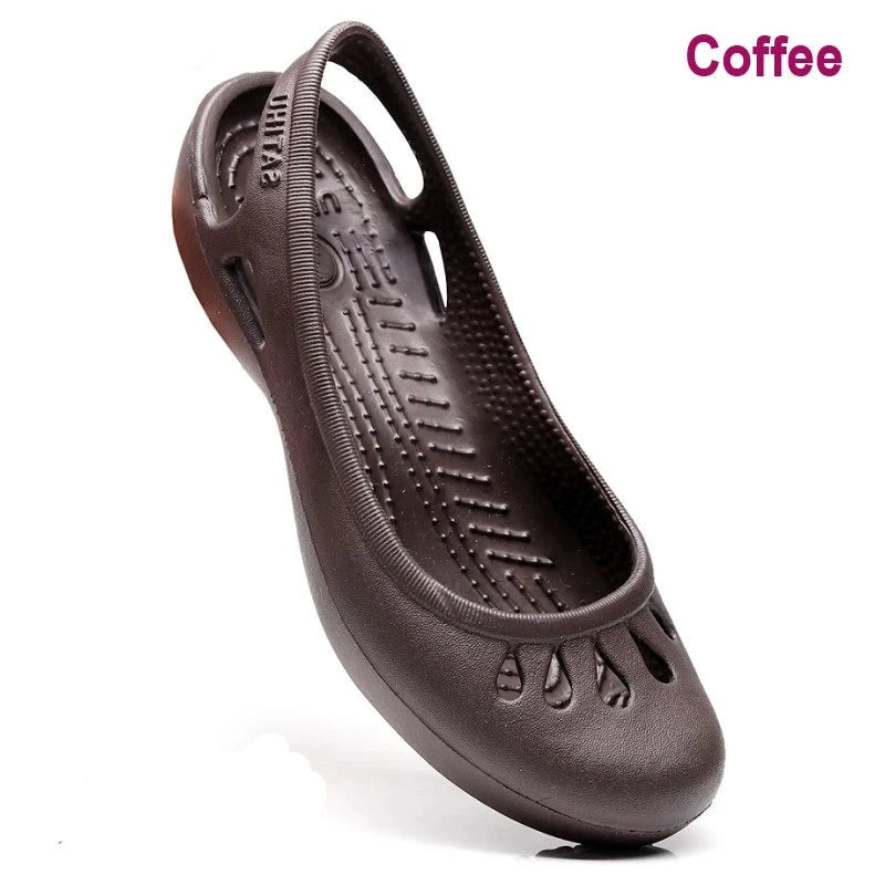 Women's Lightweight Anti-Slip Clog Sandals - Flat Heel, Lace-Up, EVA Material, Casual Jelly Shoes, Various Colors and Sizes