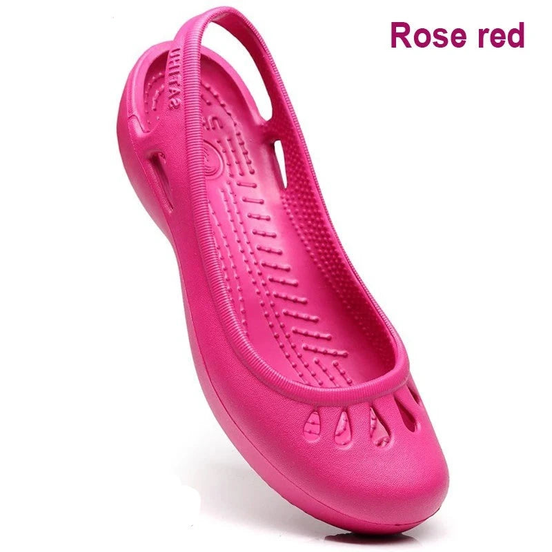 Women's Lightweight Anti-Slip Clog Sandals - Flat Heel, Lace-Up, EVA Material, Casual Jelly Shoes, Various Colors and Sizes