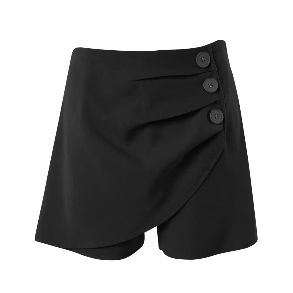 High Waist Asymmetrical Summer Shorts with button and pocket decorations, made from nylon cotton and polyester, perfect for casual wear.