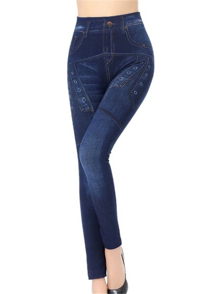 A pair of Butterfly Print High Waist Leggings featuring a geometric pattern. Made from a blend of polyester and spandex with high spandex content, perfect for all-season wear. Designed for middle-aged women. Ankle-length and high-waisted