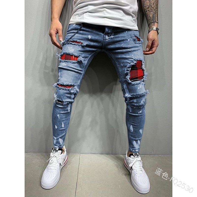 Men's Fashion Street Style Ripped Skinny Jeans