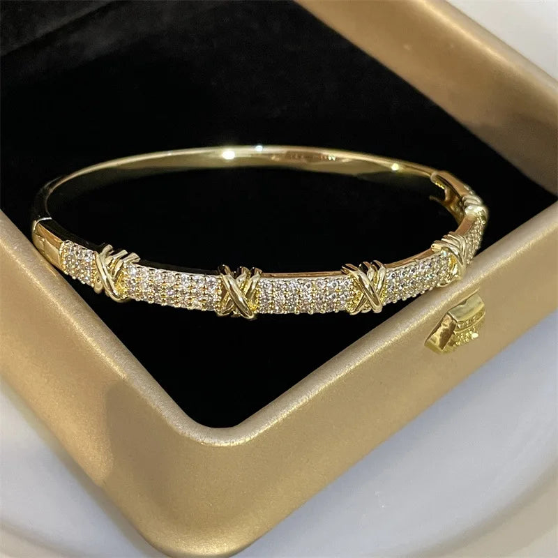 Bamboo Bracelet - Gold-color plated bangle with a sleek geometric design, made from high-quality zinc alloy. Perfect for fashion-forward women.