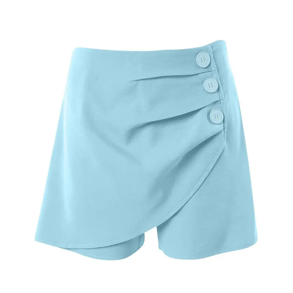High Waist Asymmetrical Summer Shorts with button and pocket decorations, made from nylon cotton and polyester, perfect for casual wear.