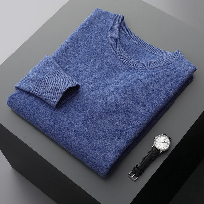 Men's Warm Casual Knitted Pullover Sweater - Premium standard wool, thick winter sweater with classic design, full sleeves, and versatile solid pattern. Ideal for men. Check sizing info. Stay cozy and stylish!