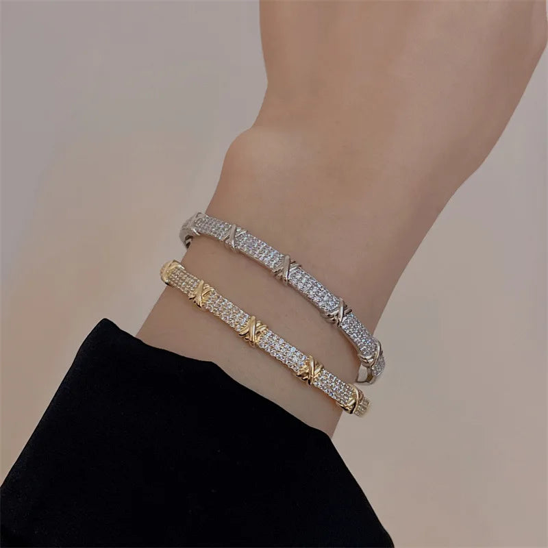 Bamboo Bracelet - Gold-color plated bangle with a sleek geometric design, made from high-quality zinc alloy. Perfect for fashion-forward women.