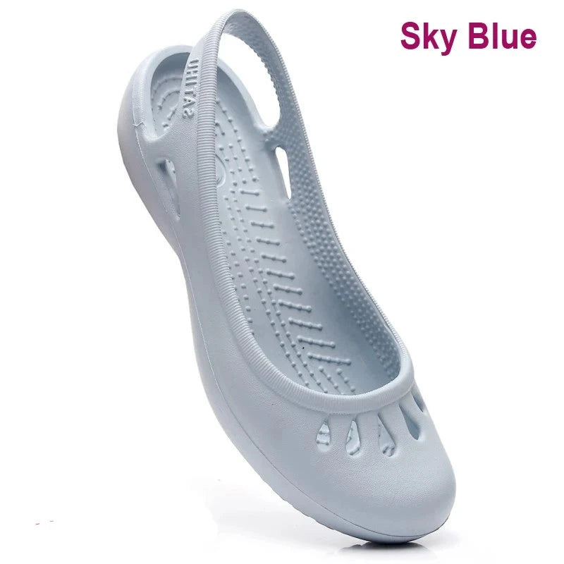 Women's Lightweight Anti-Slip Clog Sandals - Flat Heel, Lace-Up, EVA Material, Casual Jelly Shoes, Various Colors and Sizes