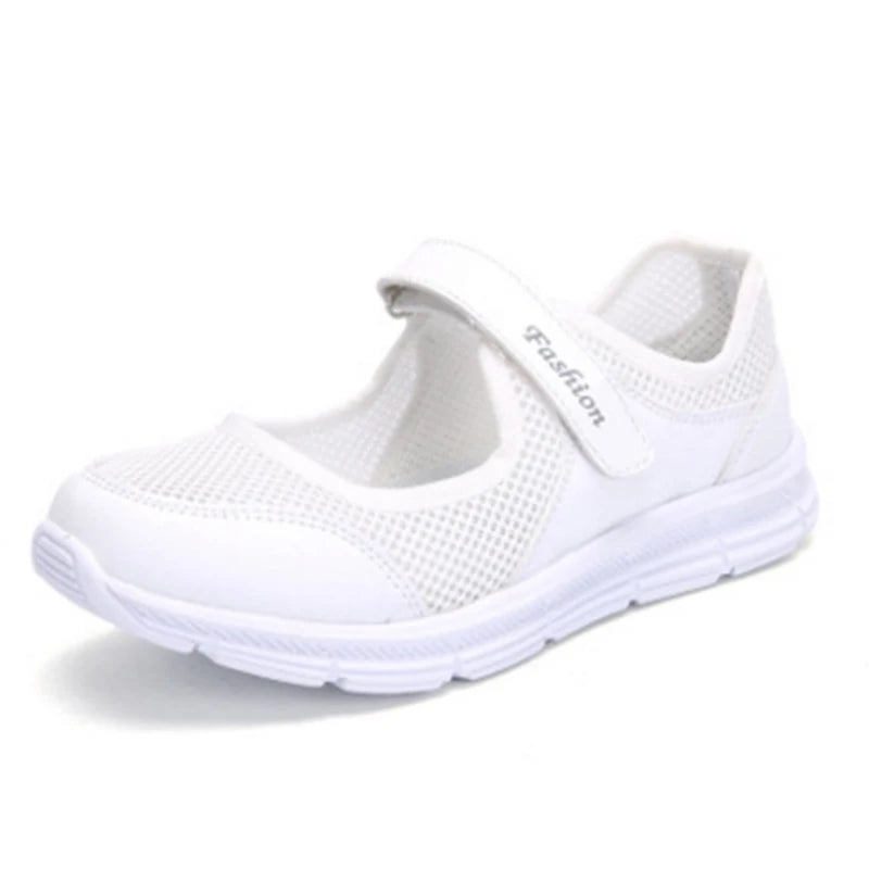 Women's Casual Lightweight Summer Sneakers - Breathable Mesh, Hook & Loop Closure, Flat Heel, Perfect for Summer