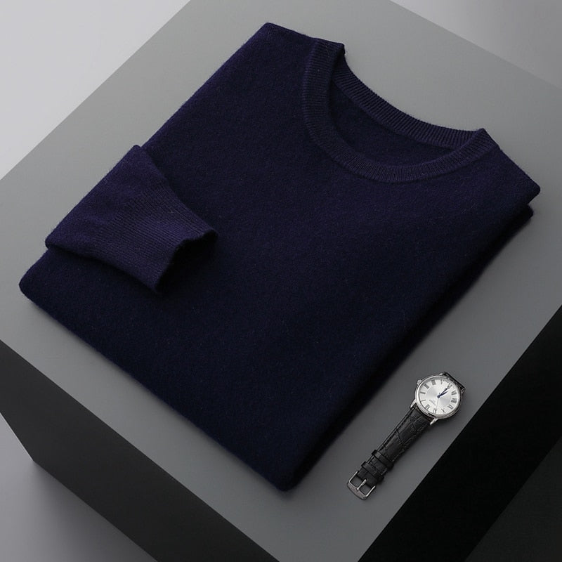 Men's Warm Casual Knitted Pullover Sweater - Premium standard wool, thick winter sweater with classic design, full sleeves, and versatile solid pattern. Ideal for men. Check sizing info. Stay cozy and stylish!