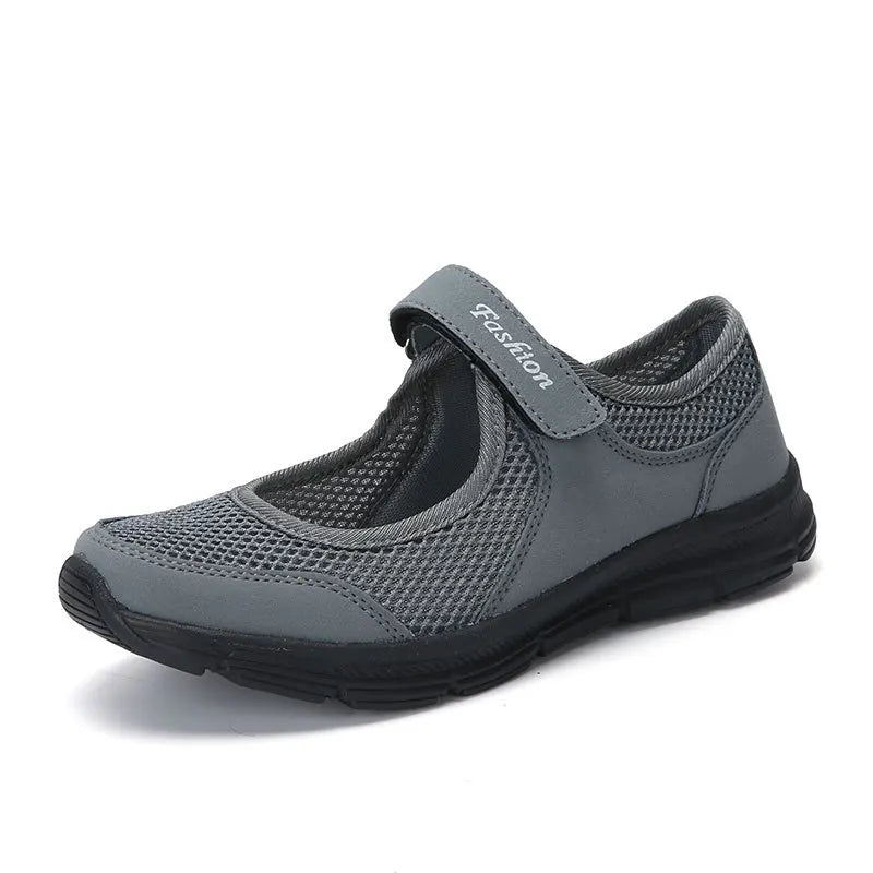 Women's Casual Lightweight Summer Sneakers - Breathable Mesh, Hook & Loop Closure, Flat Heel, Perfect for Summer