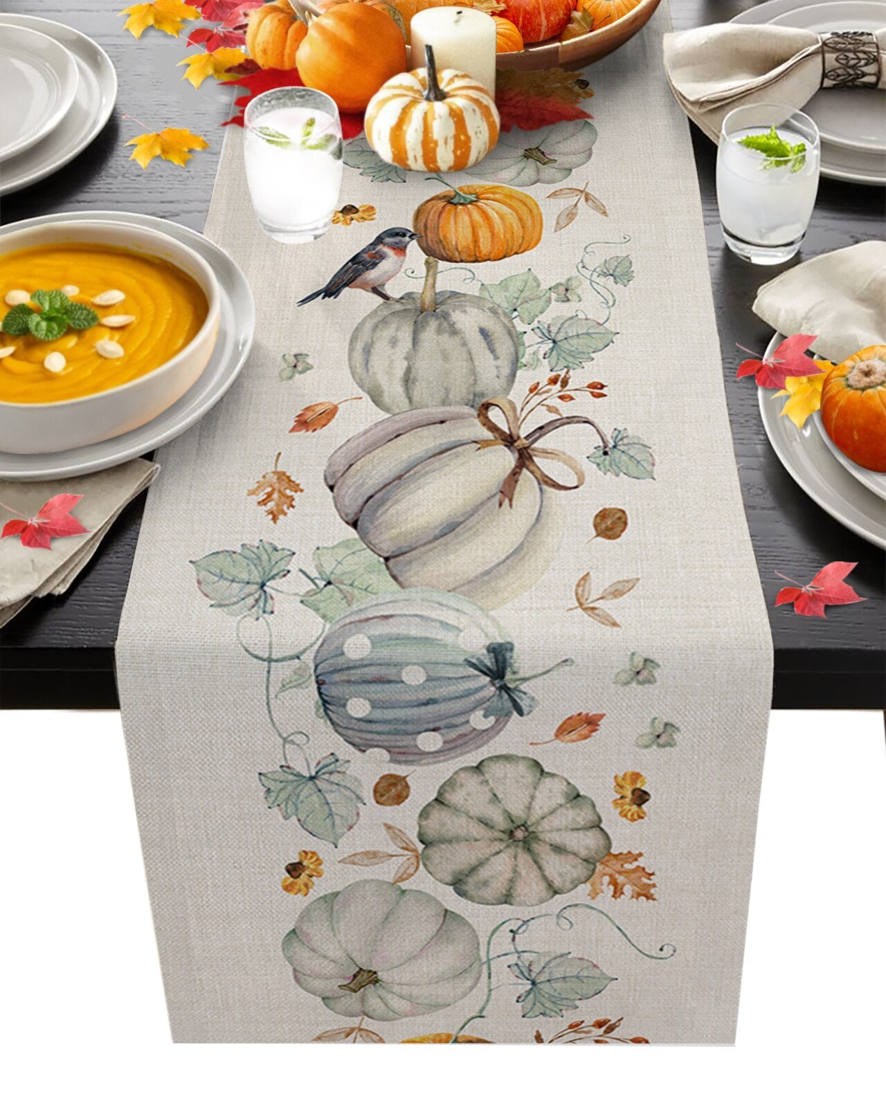 Autumn Pumpkin Maple Dining Table Cloth