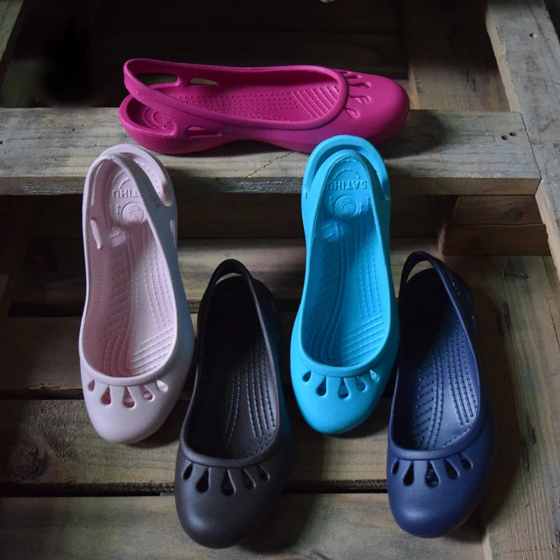 Women's Lightweight Anti-Slip Clog Sandals - Flat Heel, Lace-Up, EVA Material, Casual Jelly Shoes, Various Colors and Sizes