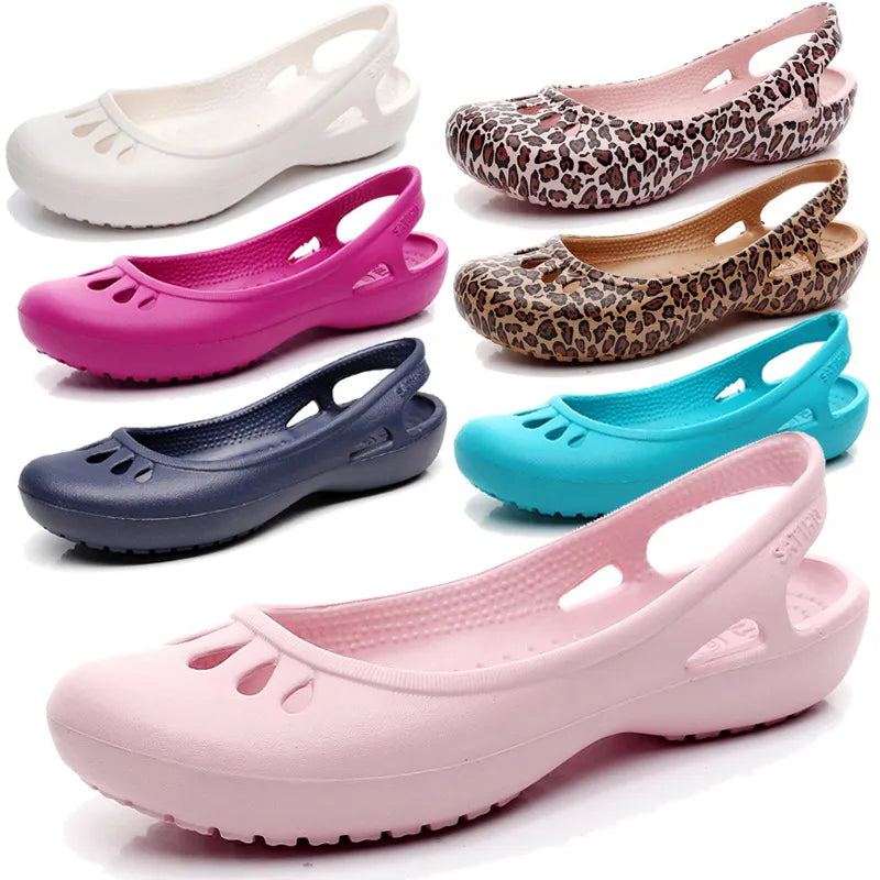 Women's Lightweight Anti-Slip Clog Sandals - Flat Heel, Lace-Up, EVA Material, Casual Jelly Shoes, Various Colors and Sizes
