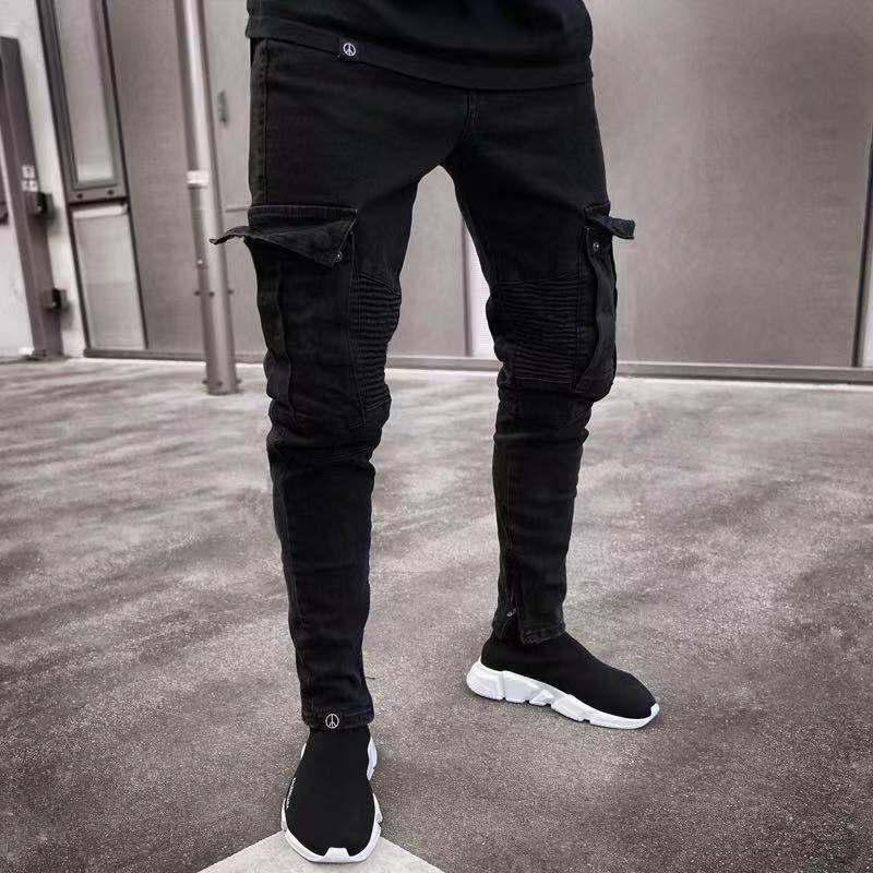 Men's Fashion Street Style Ripped Skinny Jeans with stonewashed and distressed details. Perfect for spring and autumn street style.