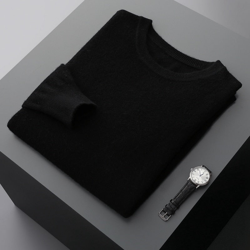 Men's Warm Casual Knitted Pullover Sweater - Premium standard wool, thick winter sweater with classic design, full sleeves, and versatile solid pattern. Ideal for men. Check sizing info. Stay cozy and stylish!