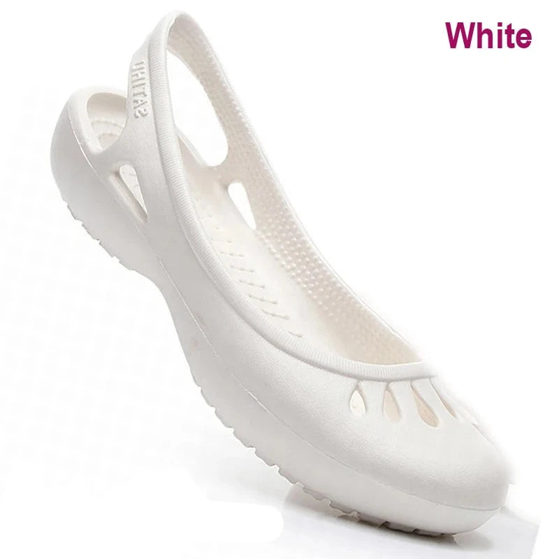 Women's Lightweight Anti-Slip Clog Sandals - Flat Heel, Lace-Up, EVA Material, Casual Jelly Shoes, Various Colors and Sizes