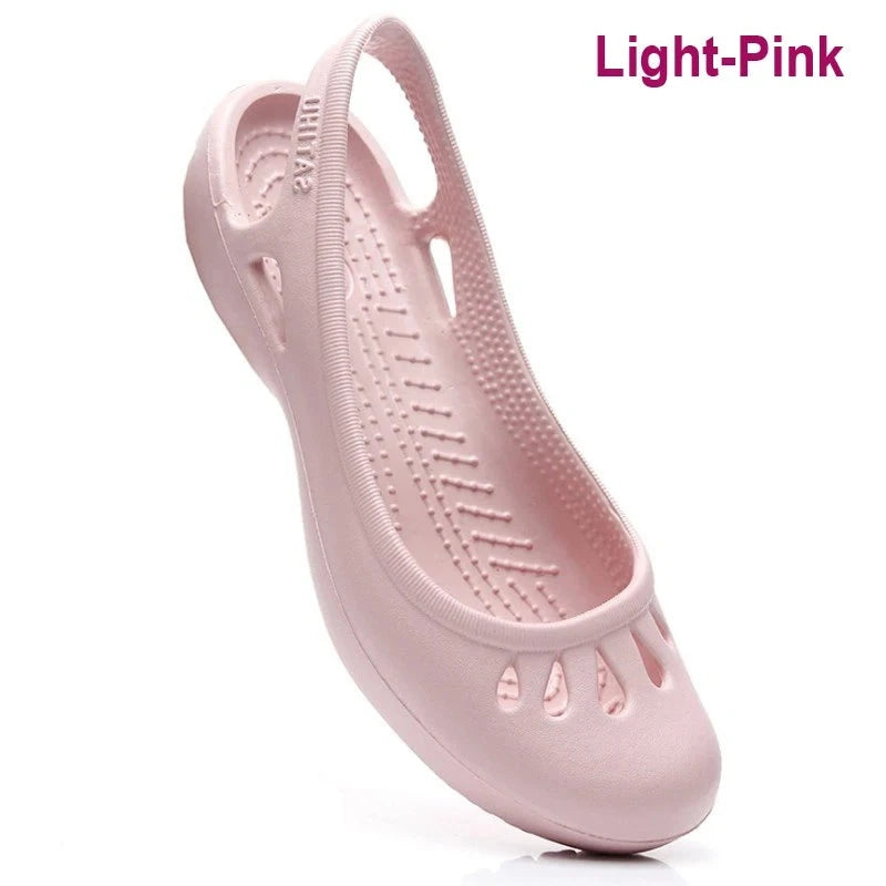 Women's Lightweight Anti-Slip Clog Sandals - Flat Heel, Lace-Up, EVA Material, Casual Jelly Shoes, Various Colors and Sizes