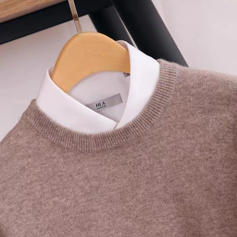 Men's Warm Casual Knitted Pullover Sweater - Premium standard wool, thick winter sweater with classic design, full sleeves, and versatile solid pattern. Ideal for men. Check sizing info. Stay cozy and stylish!