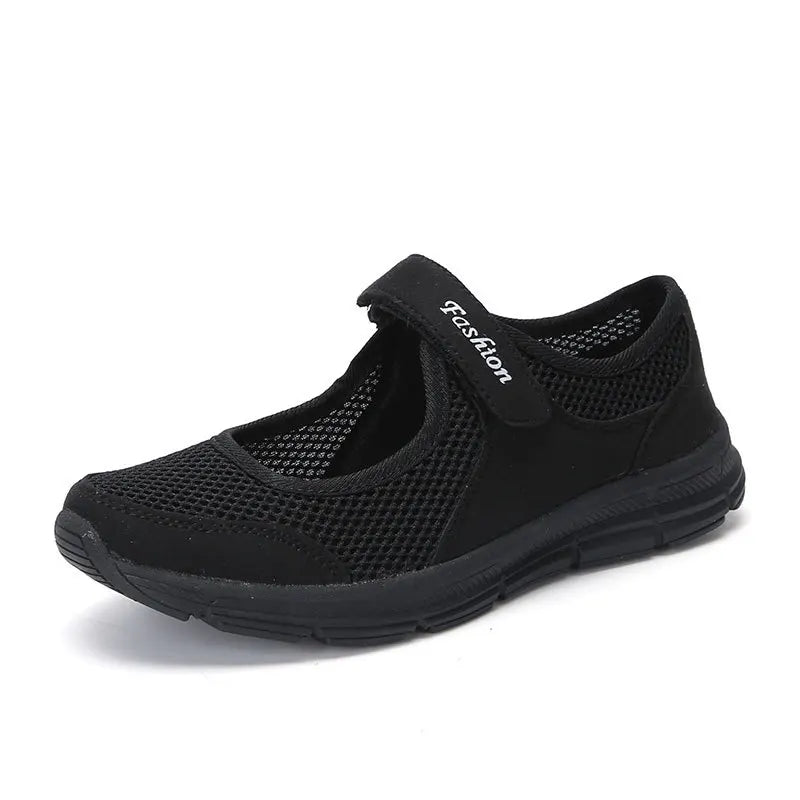 Women's Casual Lightweight Summer Sneakers - Breathable Mesh, Hook & Loop Closure, Flat Heel, Perfect for Summer