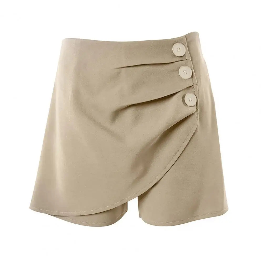 High Waist Asymmetrical Summer Shorts with button and pocket decorations, made from nylon cotton and polyester, perfect for casual wear.