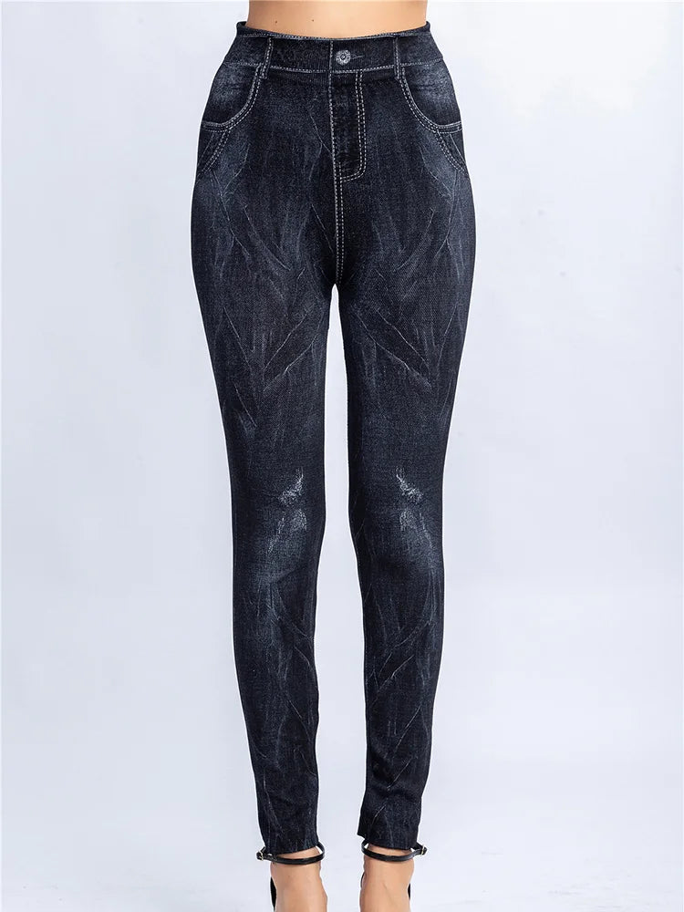 A pair of Butterfly Print High Waist Leggings featuring a geometric pattern. Made from a blend of polyester and spandex with high spandex content, perfect for all-season wear. Designed for middle-aged women. Ankle-length and high-waisted