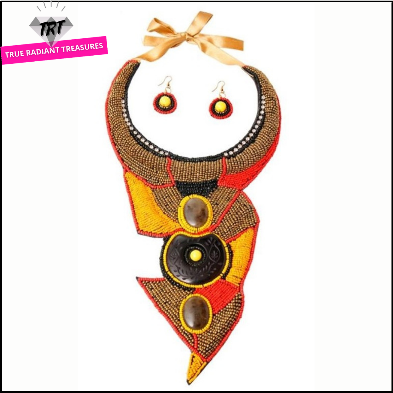 Triangular necklace to match red, orange, yellow, black or white dress, perfect for parties or formal events. TRT Accessories Collection.