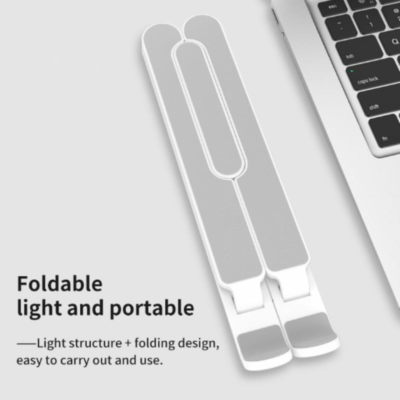 Durable and adjustable laptop stand with improved air circulation and ergonomic design.
