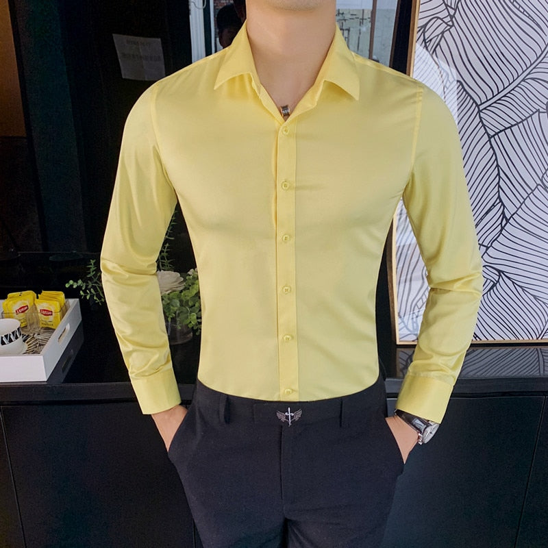 British Style Long Sleeve Shirt - Perfect for the office - Made with polyester and spandex - Cozy and warm - Pair with slacks and formal shoes.