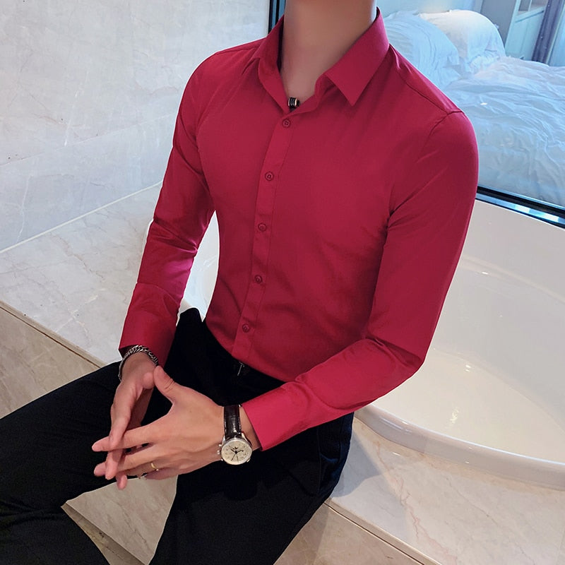 British Style Long Sleeve Shirt - Perfect for the office - Made with polyester and spandex - Cozy and warm - Pair with slacks and formal shoes.