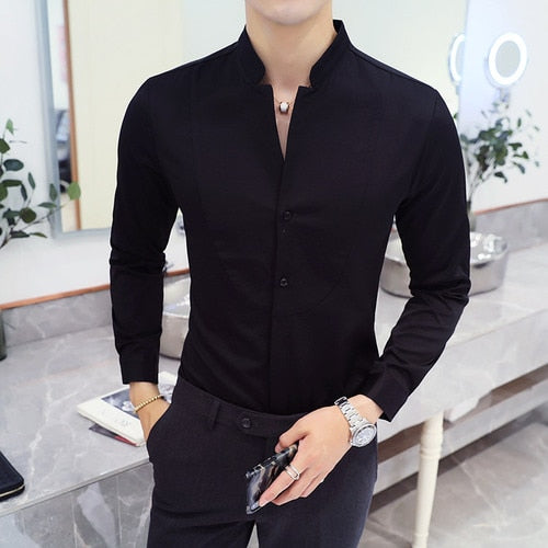 Long Sleeve Shirt - Formal Attire for Any Occasion. Made from Cotton. Turn-Down Collar and Single-Breasted Closure. Available in Different Colors and Sizes.