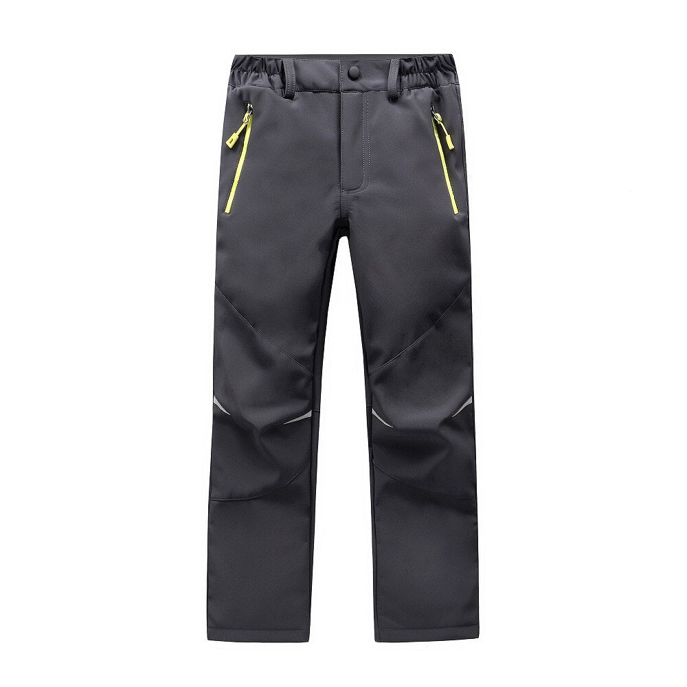 Waterproof Warm Trousers for boys, perfect for fall outdoor activities. Made of polyester and cotton for style, warmth, and comfort. Available in different colors. True-to-size fit based on waist size.