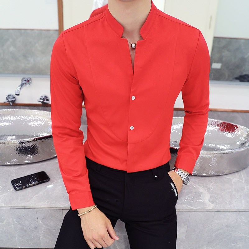 Long Sleeve Shirt - Formal Attire for Any Occasion. Made from Cotton. Turn-Down Collar and Single-Breasted Closure. Available in Different Colors and Sizes.