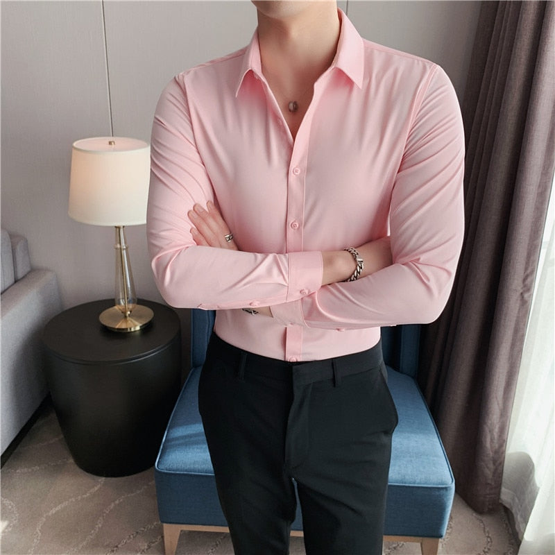 British Style Long Sleeve Shirt - Perfect for the office - Made with polyester and spandex - Cozy and warm - Pair with slacks and formal shoes.