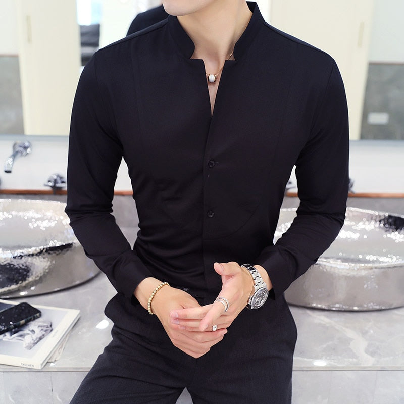 Long Sleeve Shirt - Formal Attire for Any Occasion. Made from Cotton. Turn-Down Collar and Single-Breasted Closure. Available in Different Colors and Sizes.