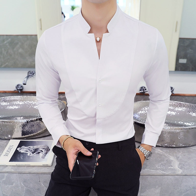 Long Sleeve Shirt - Formal Attire for Any Occasion. Made from Cotton. Turn-Down Collar and Single-Breasted Closure. Available in Different Colors and Sizes.