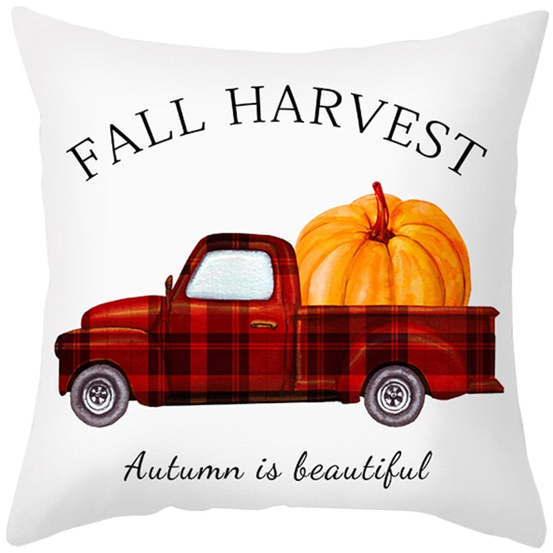 Autumn Pillow Cover featuring a fall-themed design, adding a touch of warmth and charm to your sofa, made from durable polyester.